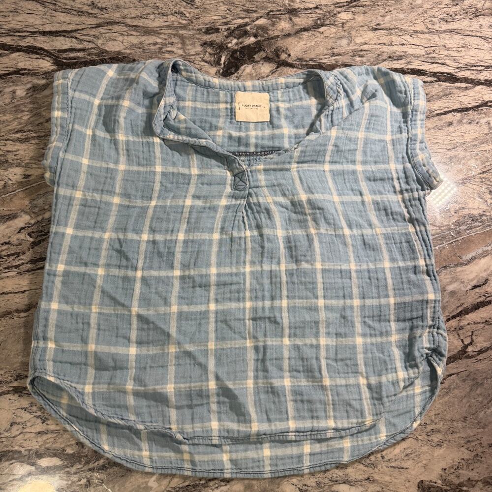 Lucky Brand Women's Casual Blouse Top Short Sleeve Fashion Shirt - Blue - Medium